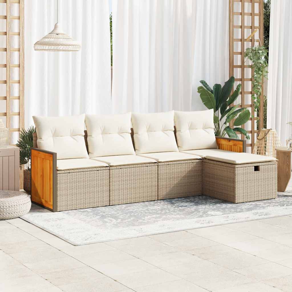 5-tlg. Garten-Sofagarnitur mit Kissen Schwarz Poly Rattan