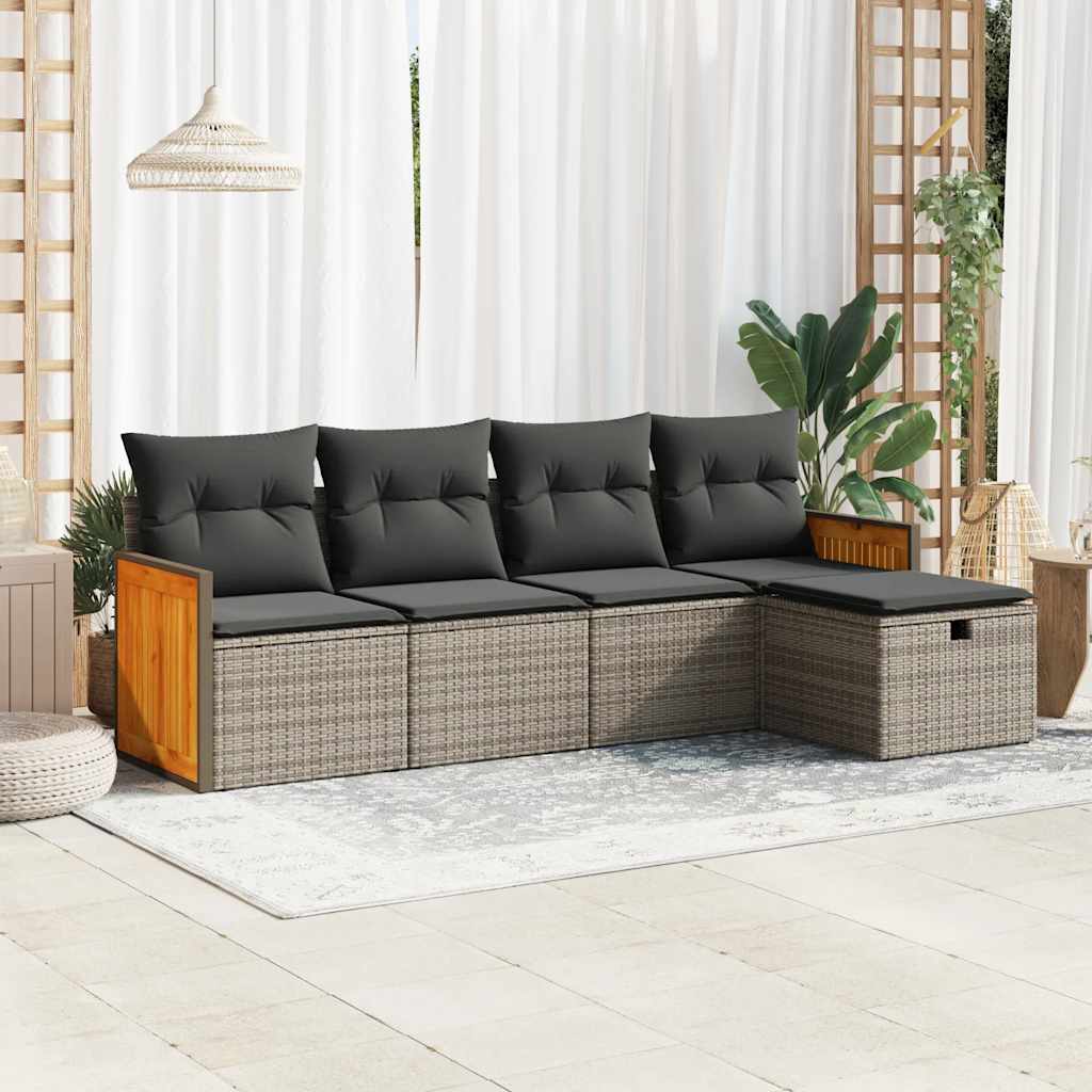 5-tlg. Garten-Sofagarnitur mit Kissen Schwarz Poly Rattan