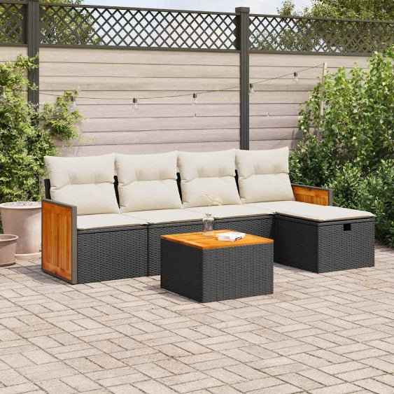 5-tlg. Garten-Sofagarnitur mit Kissen Schwarz Poly Rattan