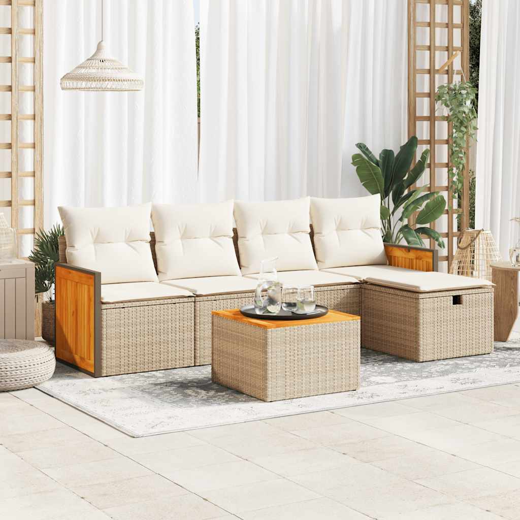 5-tlg. Garten-Sofagarnitur mit Kissen Schwarz Poly Rattan