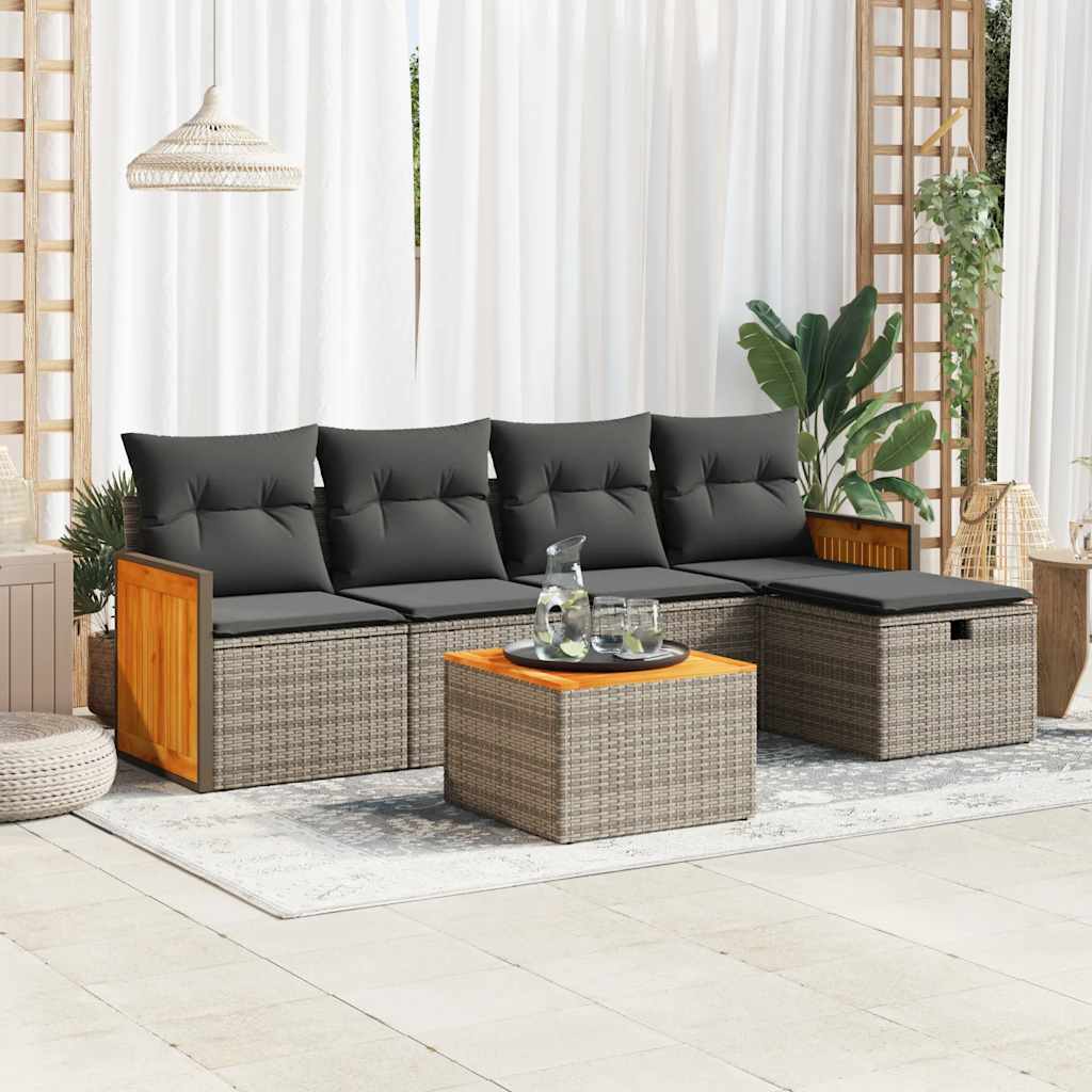 5-tlg. Garten-Sofagarnitur mit Kissen Schwarz Poly Rattan