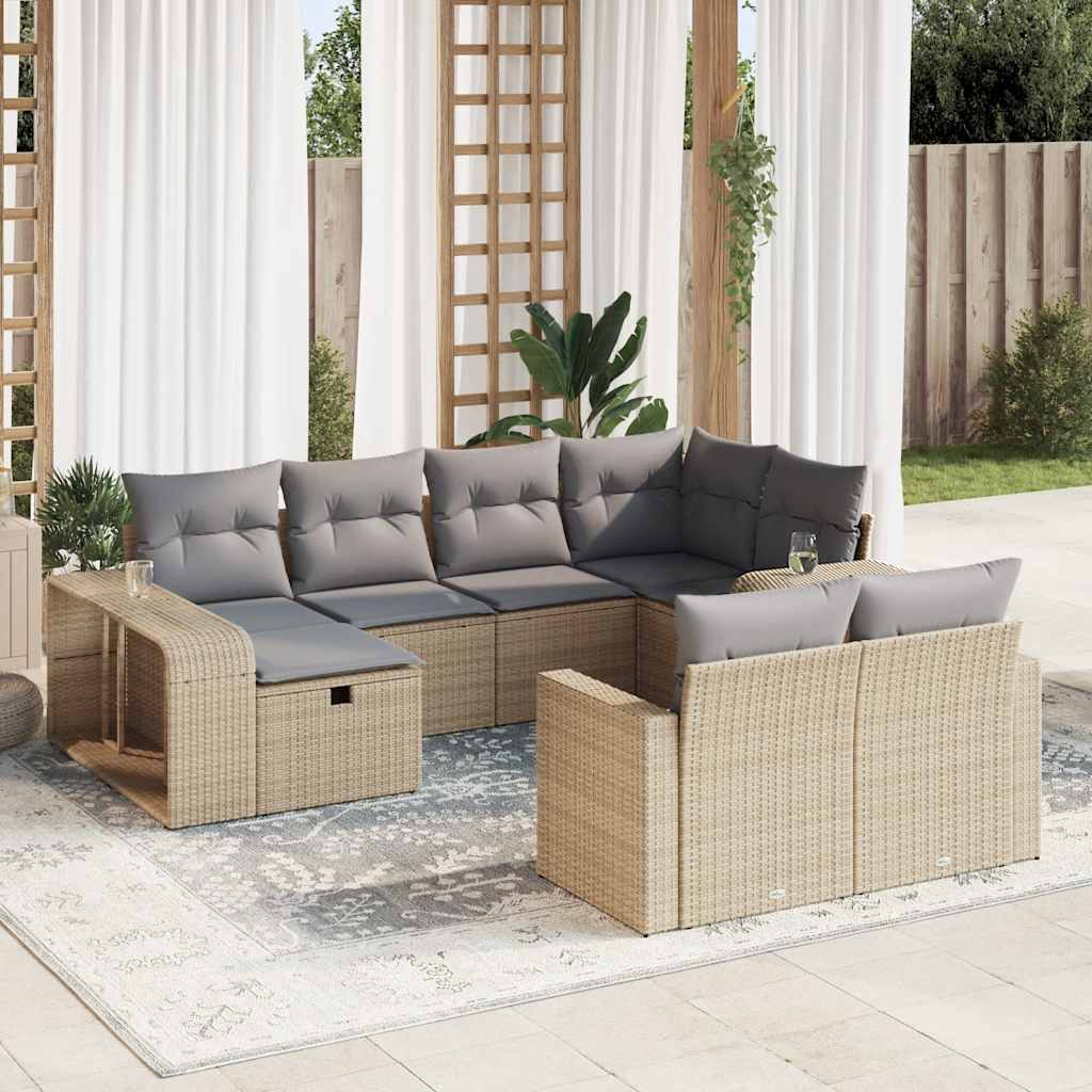 vidaXL 10-tlg. Garten-Sofagarnitur mit Kissen Schwarz Poly Rattan