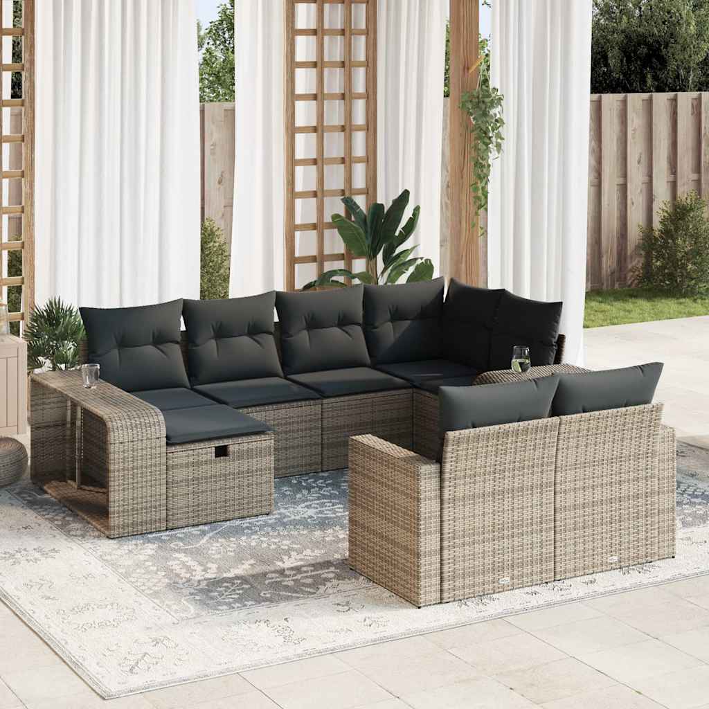 vidaXL 10-tlg. Garten-Sofagarnitur mit Kissen Schwarz Poly Rattan