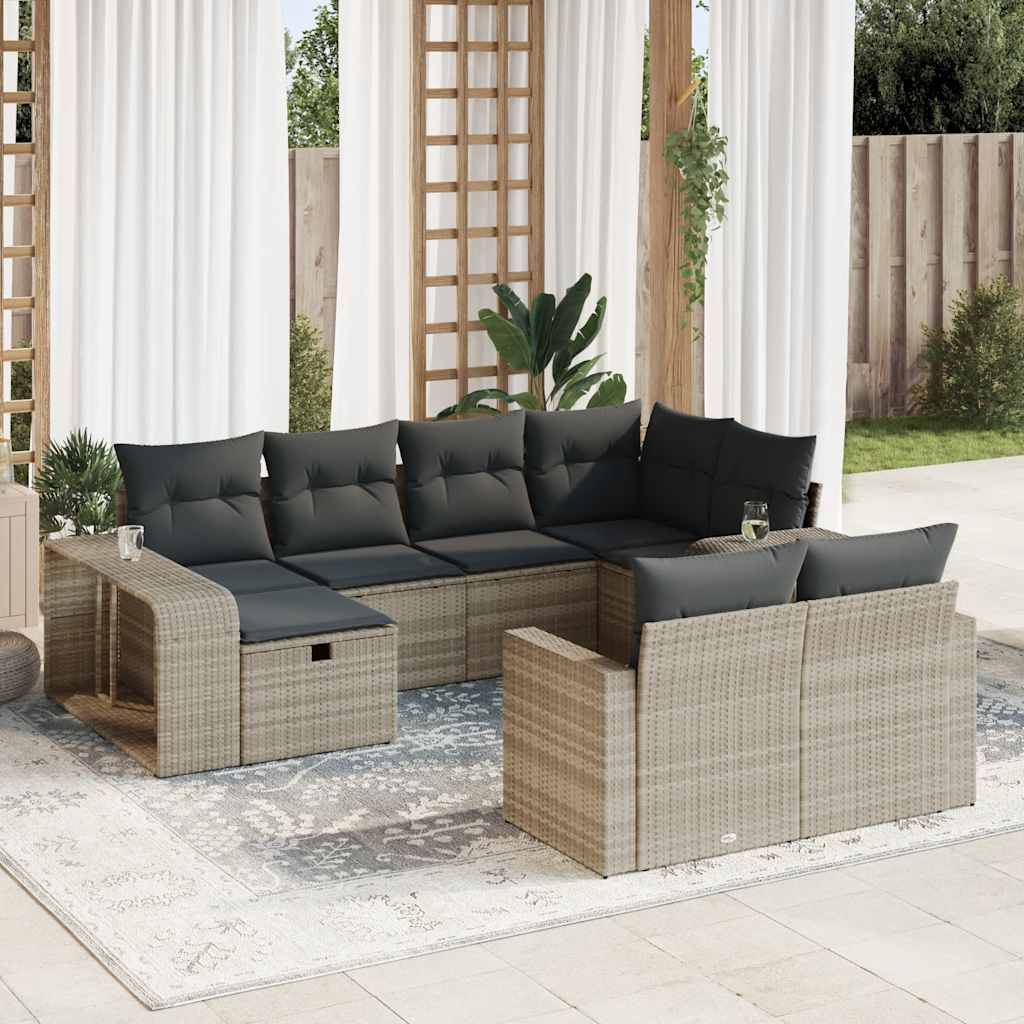vidaXL 10-tlg. Garten-Sofagarnitur mit Kissen Schwarz Poly Rattan