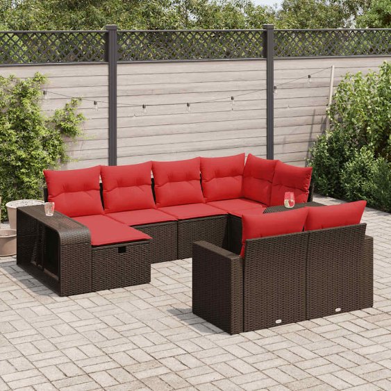 vidaXL 10-tlg. Garten-Sofagarnitur mit Kissen Grau Poly Rattan