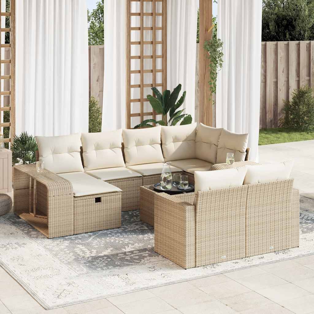 vidaXL 10-tlg. Garten-Sofagarnitur mit Kissen Schwarz Poly Rattan