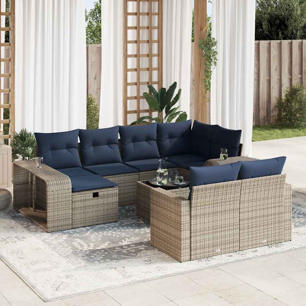vidaXL 10-tlg. Garten-Sofagarnitur mit Kissen Grau Poly Rattan