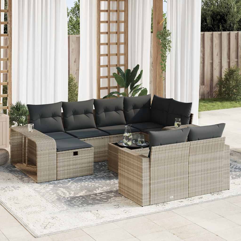 vidaXL 10-tlg. Garten-Sofagarnitur mit Kissen Schwarz Poly Rattan