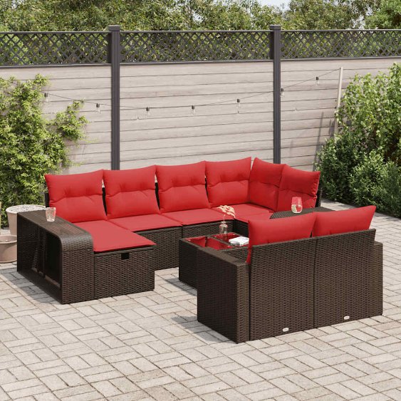 vidaXL 10-tlg. Garten-Sofagarnitur mit Kissen Grau Poly Rattan