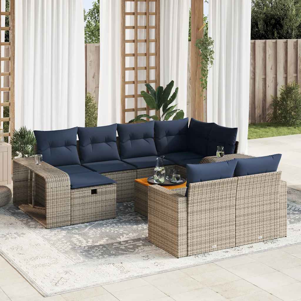 vidaXL 10-tlg. Garten-Sofagarnitur mit Kissen Grau Poly Rattan