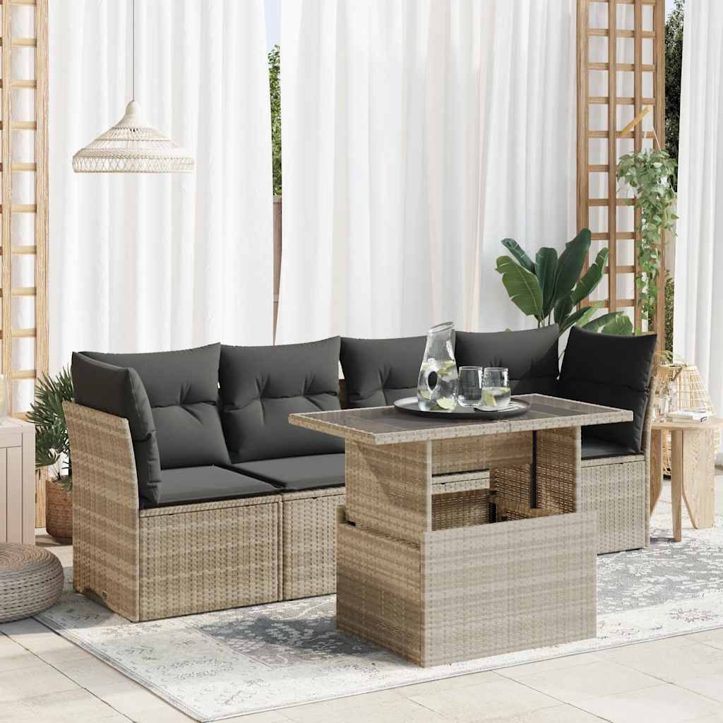 5-tlg. Garten-Sofagarnitur mit Kissen Schwarz Poly Rattan