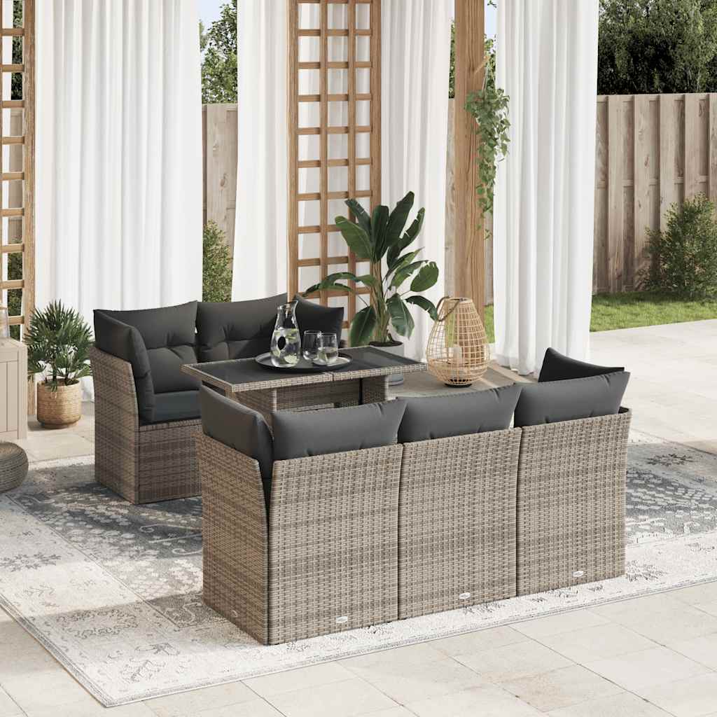 6-tlg. Garten-Sofagarnitur mit Kissen Schwarz Poly Rattan