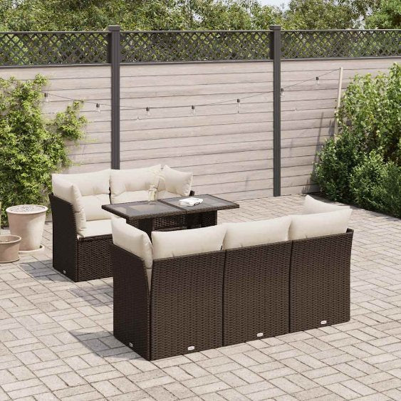 6-tlg. Garten-Sofagarnitur mit Kissen Schwarz Poly Rattan
