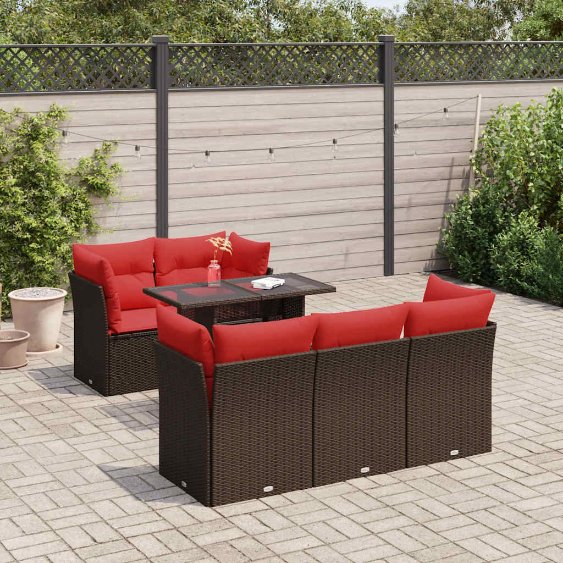 6-tlg. Garten-Sofagarnitur mit Kissen Schwarz Poly Rattan
