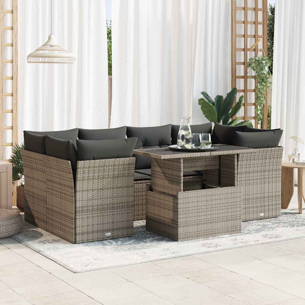 7-tlg. Garten-Sofagarnitur mit Kissen Schwarz Poly Rattan