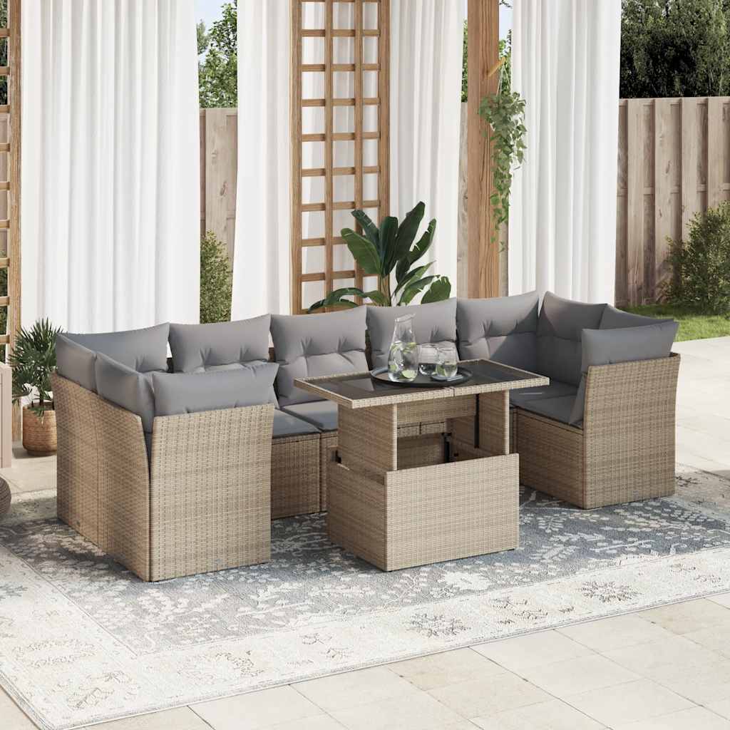 8-tlg. Garten-Sofagarnitur mit Kissen Schwarz Poly Rattan