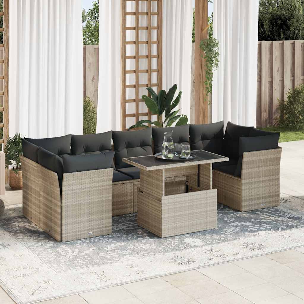 8-tlg. Garten-Sofagarnitur mit Kissen Schwarz Poly Rattan