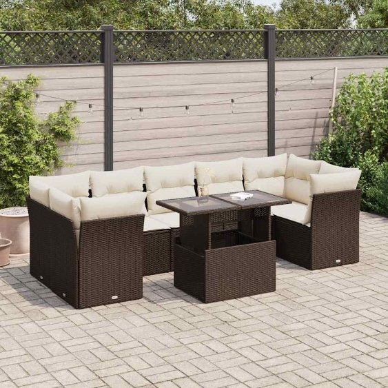 8-tlg. Garten-Sofagarnitur mit Kissen Schwarz Poly Rattan