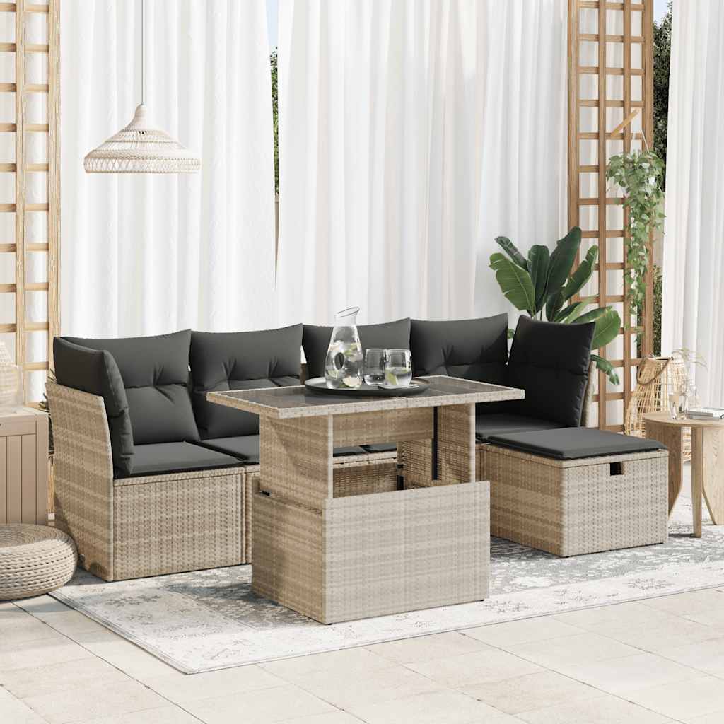 6-tlg. Garten-Sofagarnitur mit Kissen Schwarz Poly Rattan
