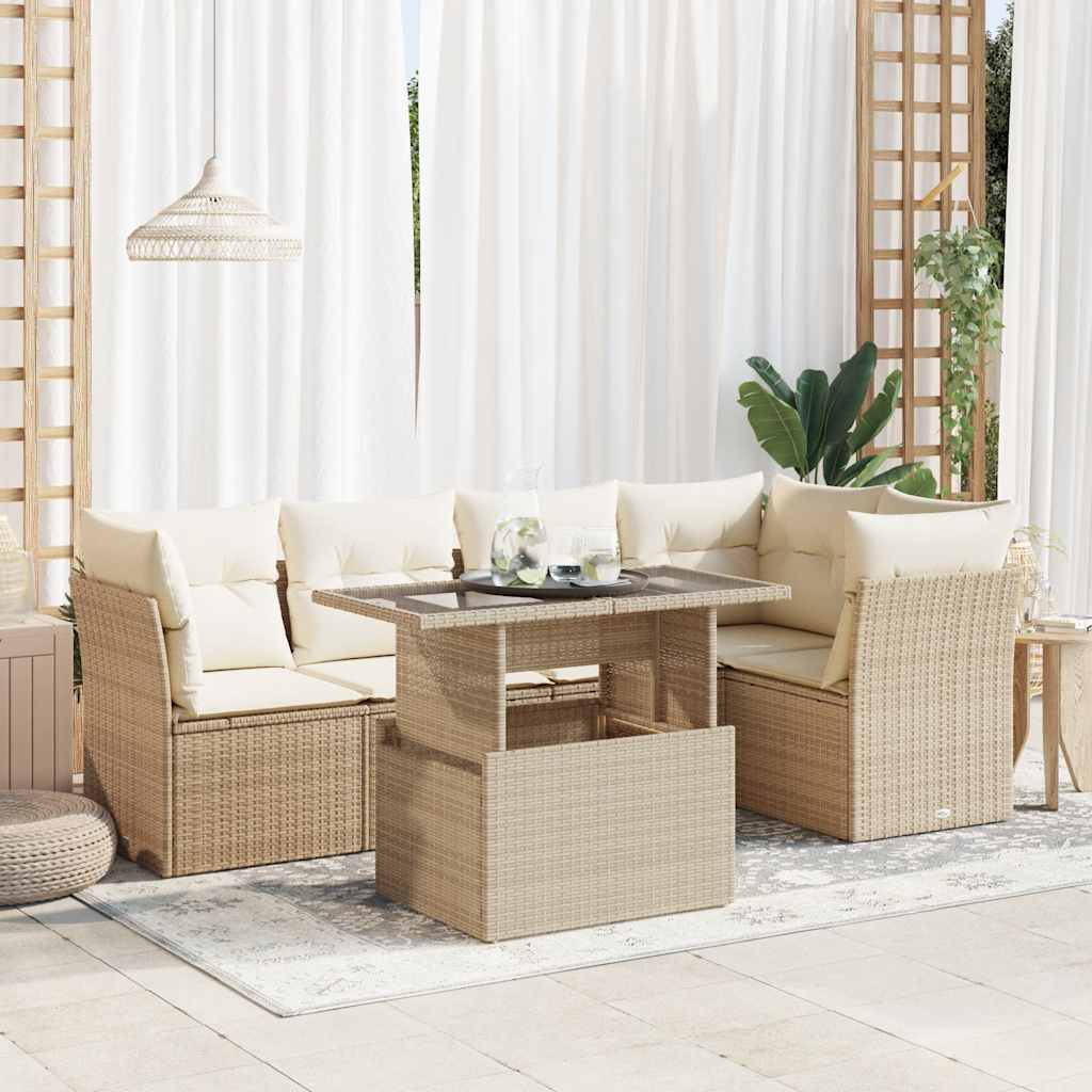6-tlg. Garten-Sofagarnitur mit Kissen Schwarz Poly Rattan
