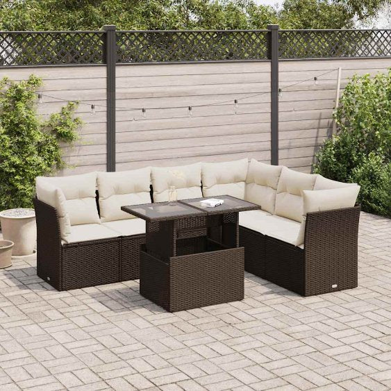 7-tlg. Garten-Sofagarnitur mit Kissen Schwarz Poly Rattan