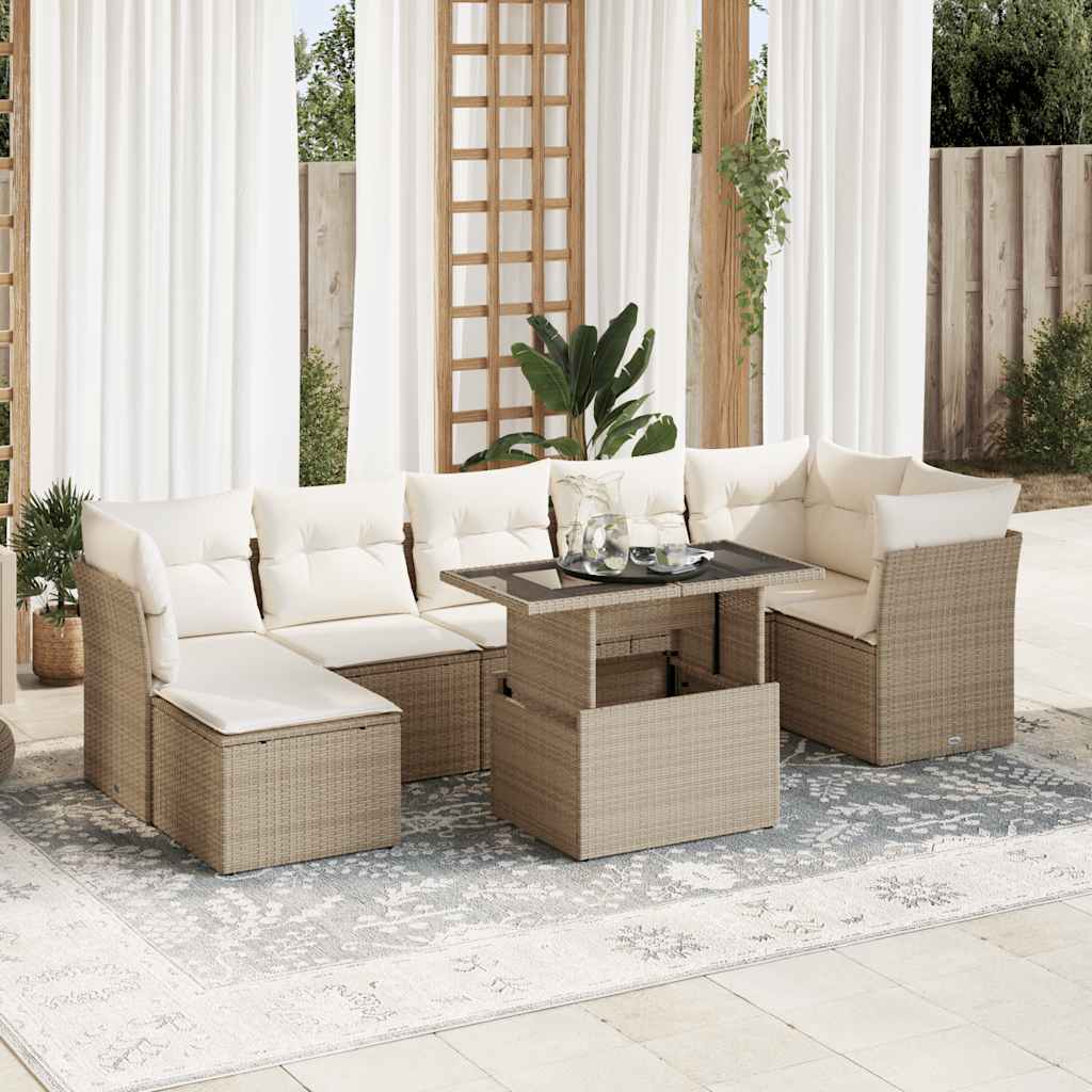 8-tlg. Garten-Sofagarnitur mit Kissen Schwarz Poly Rattan