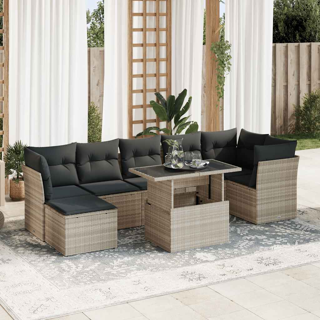 8-tlg. Garten-Sofagarnitur mit Kissen Schwarz Poly Rattan