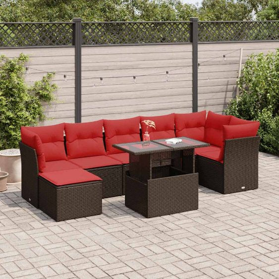 8-teiliges Gartensofa-Set mit Kissen, schwarzes Polyrattan