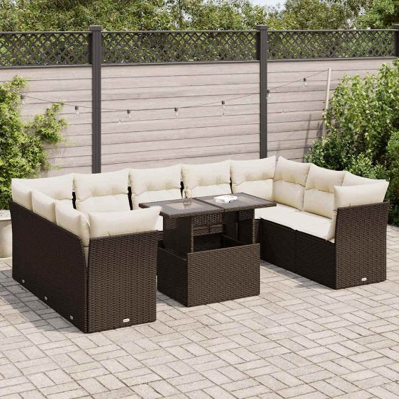 vidaXL 10-tlg. Garten-Sofagarnitur mit Kissen Schwarz Poly Rattan