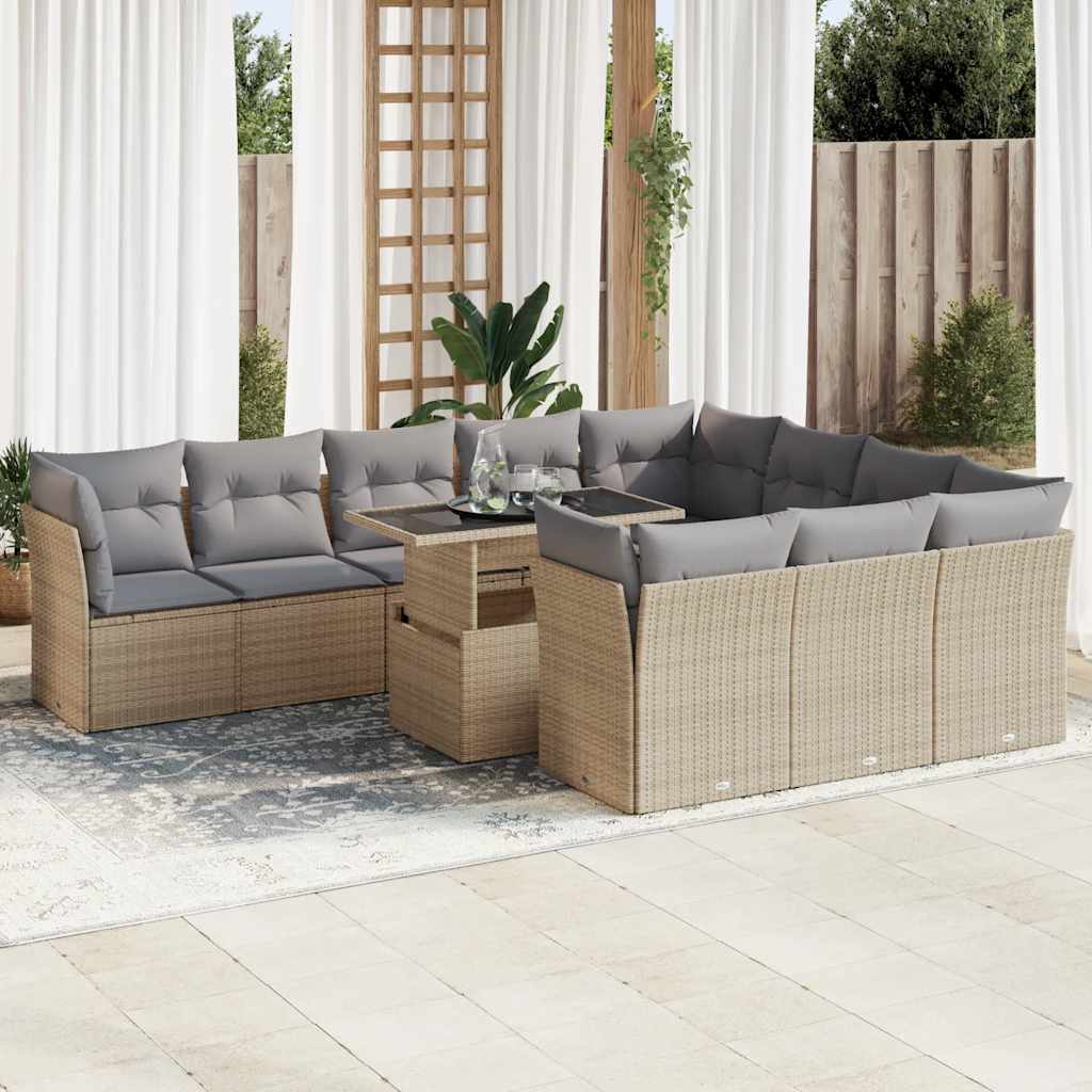 vidaXL 11-tlg. Garten-Sofagarnitur mit Kissen Schwarz Poly Rattan