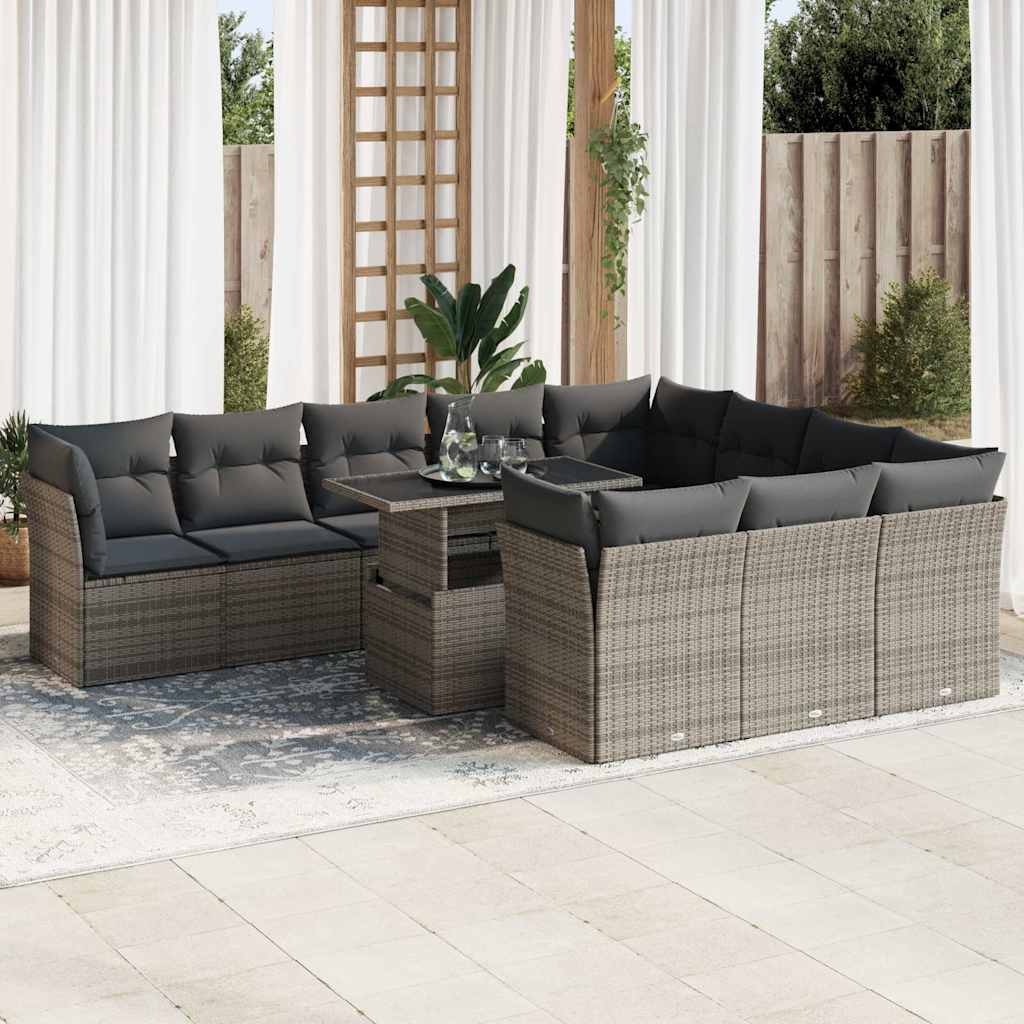 vidaXL 11-tlg. Garten-Sofagarnitur mit Kissen Schwarz Poly Rattan