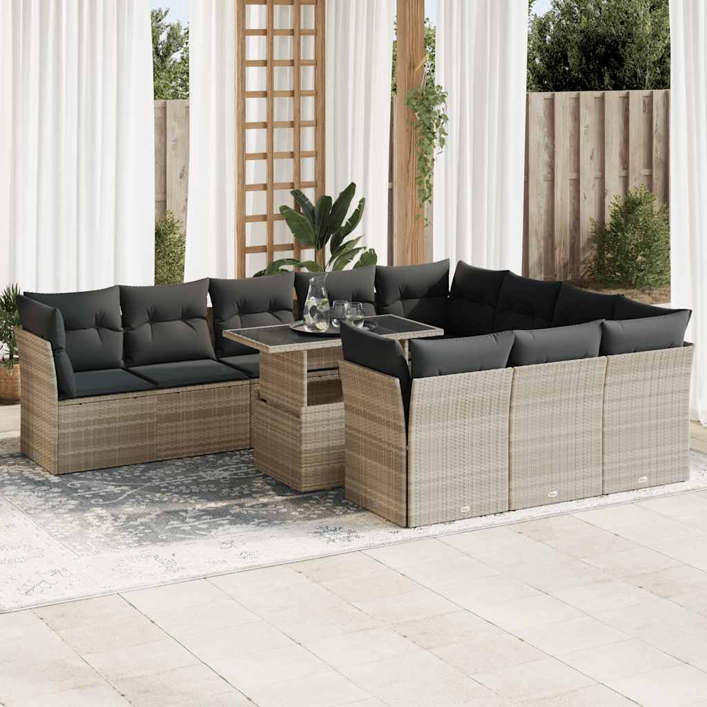 vidaXL 11-tlg. Garten-Sofagarnitur mit Kissen Schwarz Poly Rattan