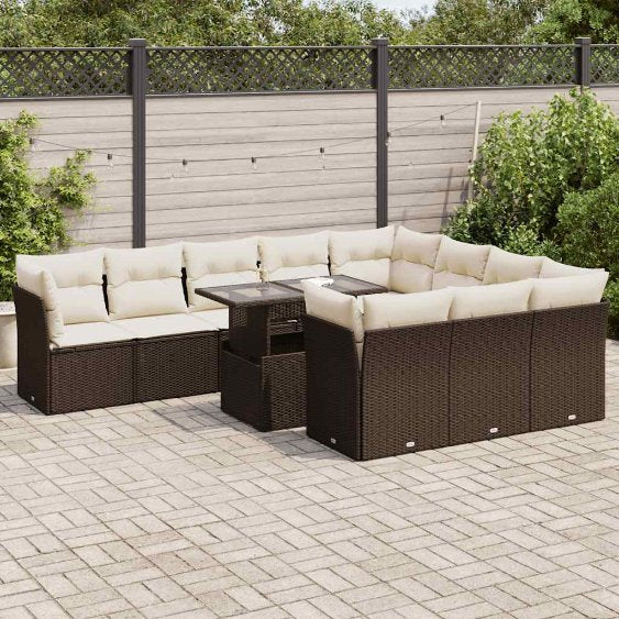 vidaXL 11-tlg. Garten-Sofagarnitur mit Kissen Schwarz Poly Rattan
