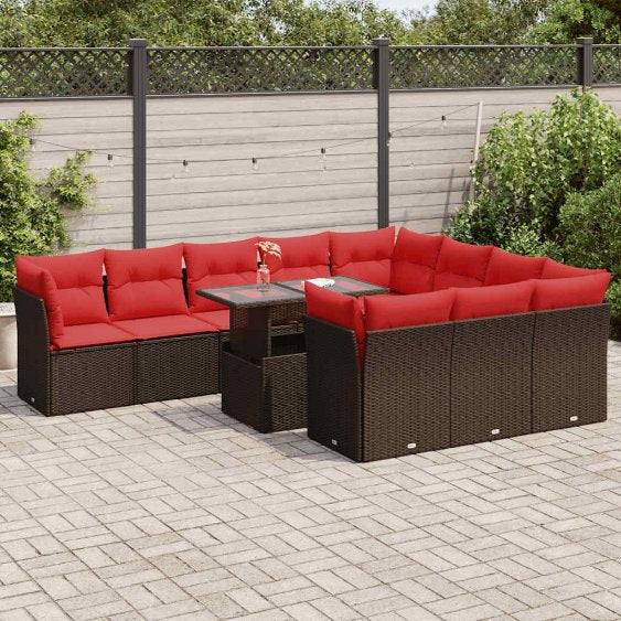 vidaXL 11-tlg. Garten-Sofagarnitur mit Kissen Grau Poly Rattan Akazie