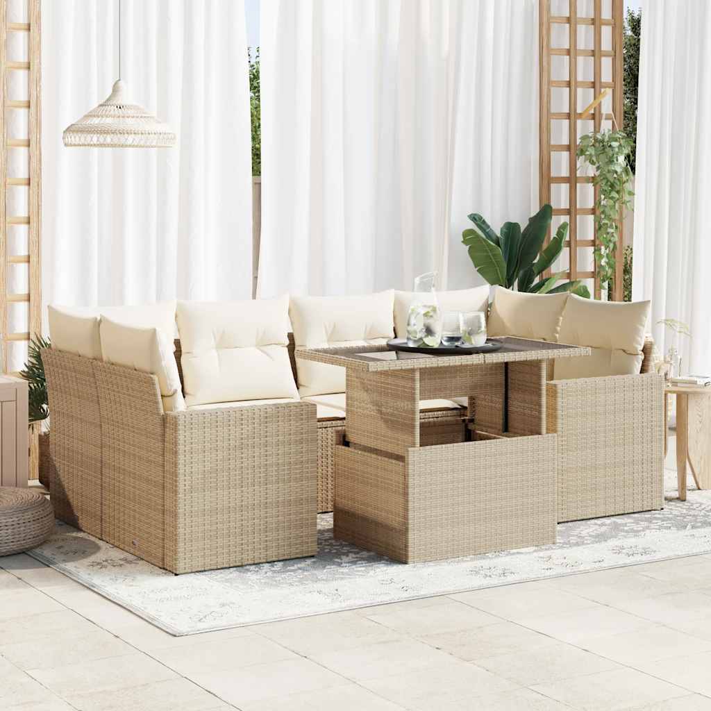 7-tlg. Garten-Sofagarnitur mit Kissen Schwarz Poly Rattan