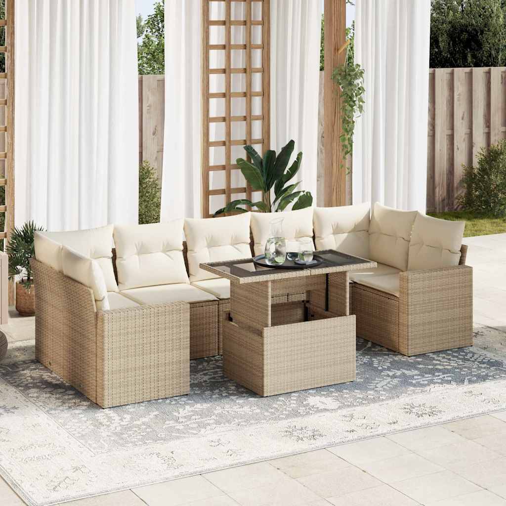 8-tlg. Garten-Sofagarnitur mit Kissen Schwarz Poly Rattan