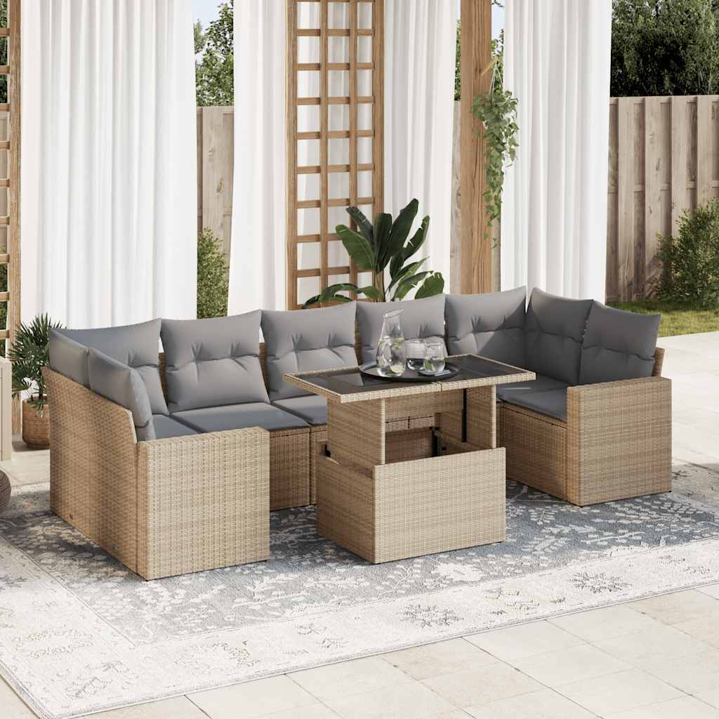 8-tlg. Garten-Sofagarnitur mit Kissen Schwarz Poly Rattan
