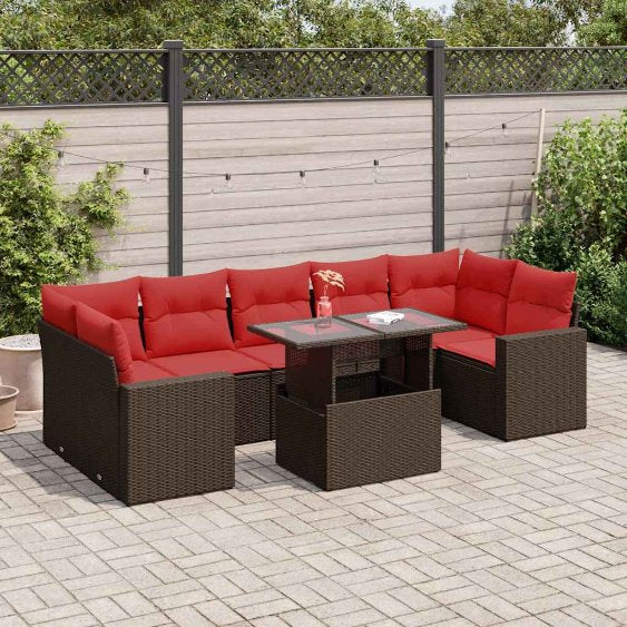 8-teiliges Gartensofa-Set mit Kissen, schwarzes Polyrattan