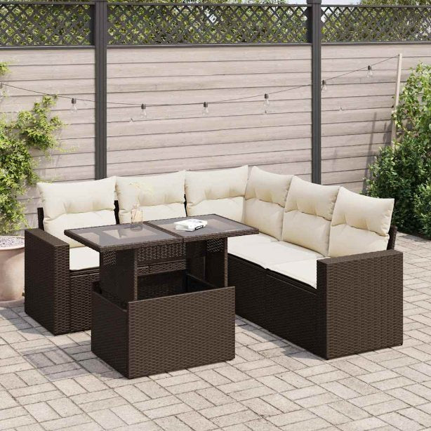 6-tlg. Garten-Sofagarnitur mit Kissen Schwarz Poly Rattan