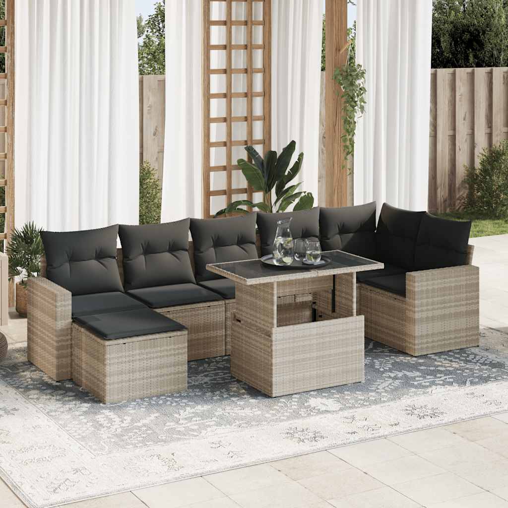 8-tlg. Garten-Sofagarnitur mit Kissen Schwarz Poly Rattan