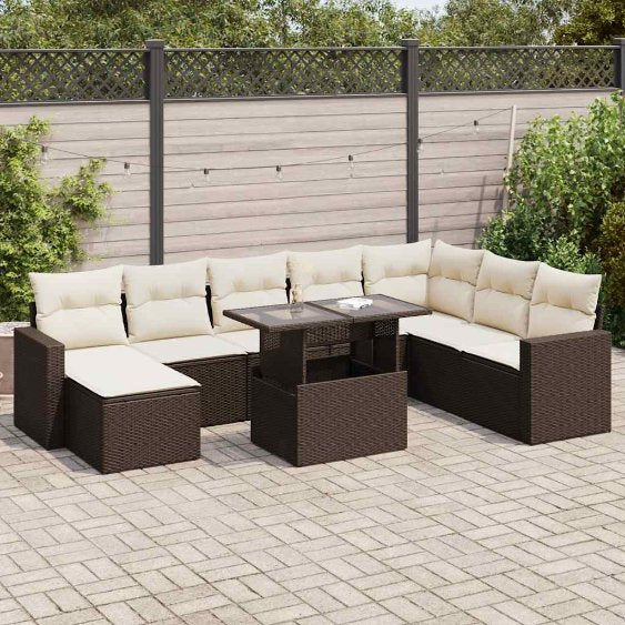 9-tlg. Garten-Sofagarnitur mit Kissen Schwarz Poly Rattan