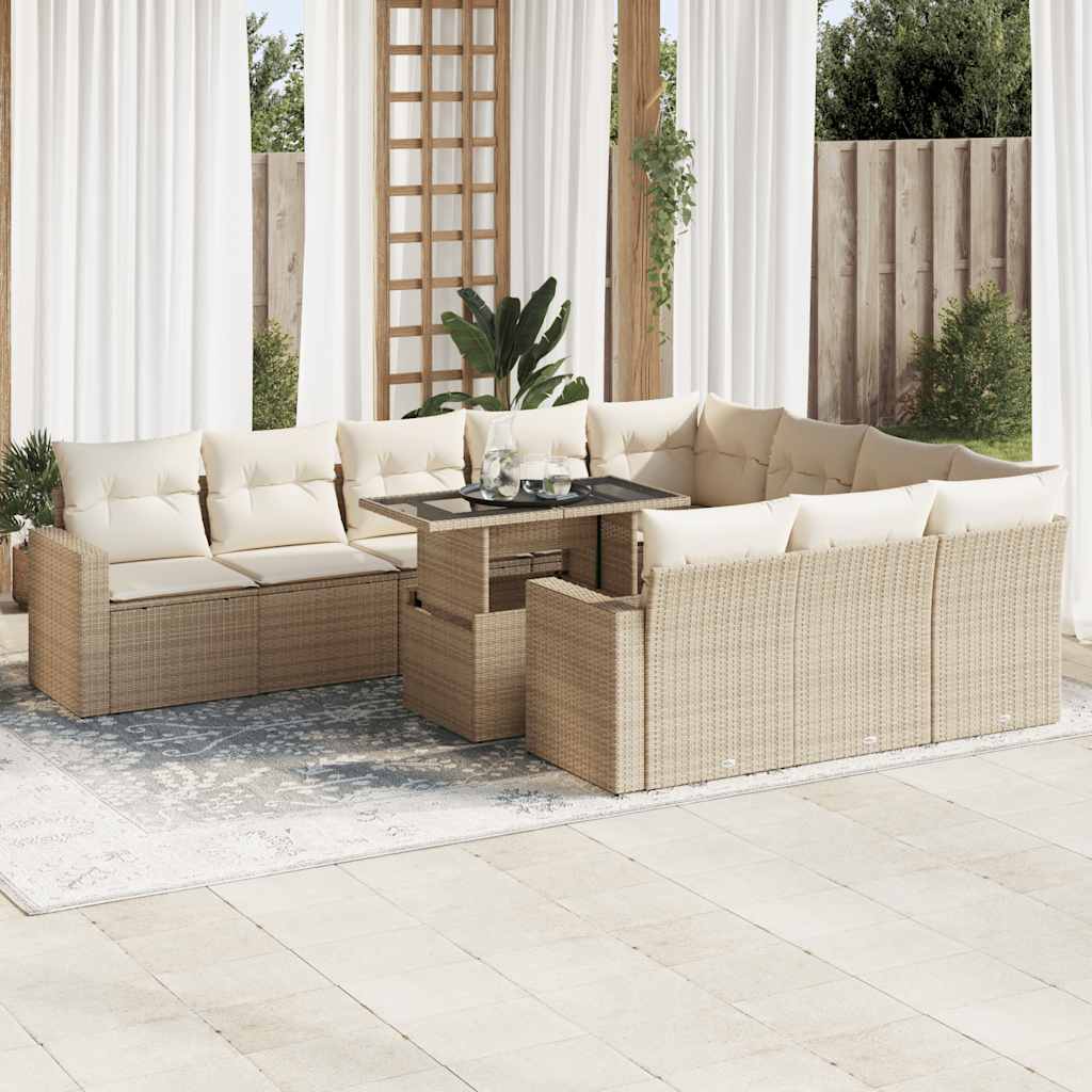 vidaXL 11-tlg. Garten-Sofagarnitur mit Kissen Schwarz Poly Rattan