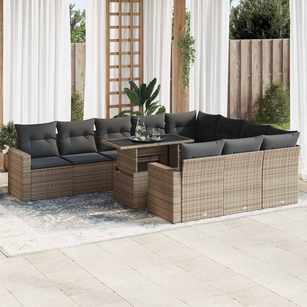 vidaXL 11-tlg. Garten-Sofagarnitur mit Kissen Schwarz Poly Rattan