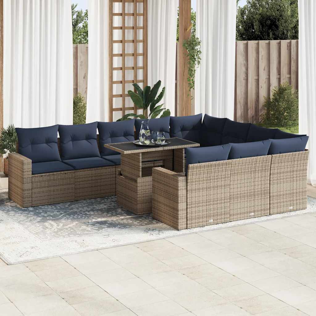 vidaXL 11-tlg. Garten-Sofagarnitur mit Kissen Grau Poly Rattan