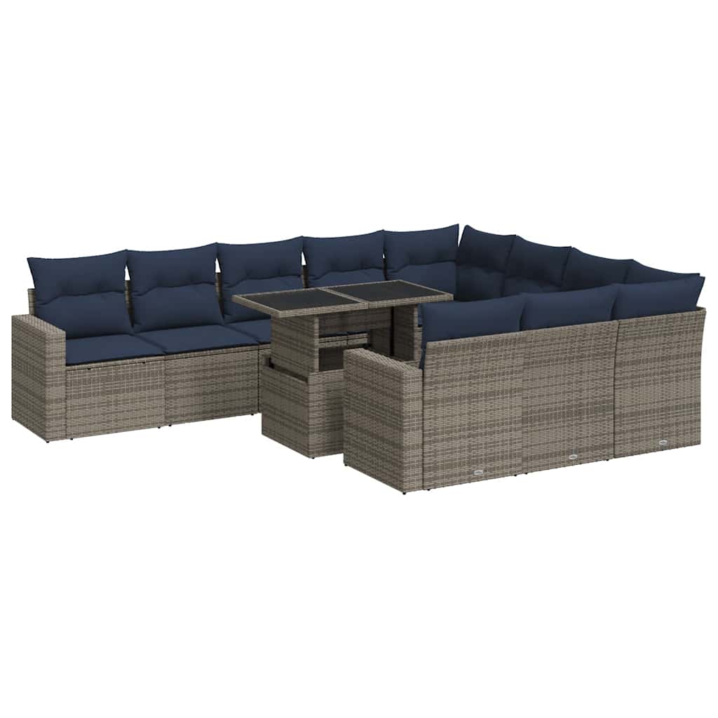 vidaXL 11-tlg. Garten-Sofagarnitur mit Kissen Grau Poly Rattan