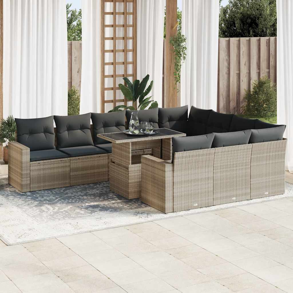 vidaXL 11-tlg. Garten-Sofagarnitur mit Kissen Schwarz Poly Rattan