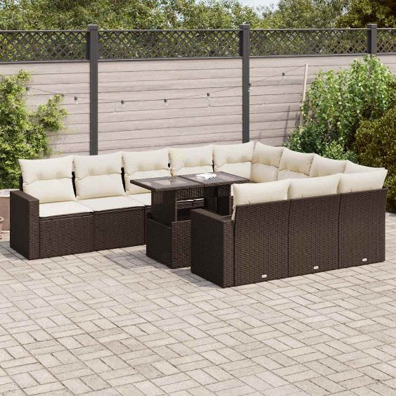 vidaXL 11-tlg. Garten-Sofagarnitur mit Kissen Schwarz Poly Rattan