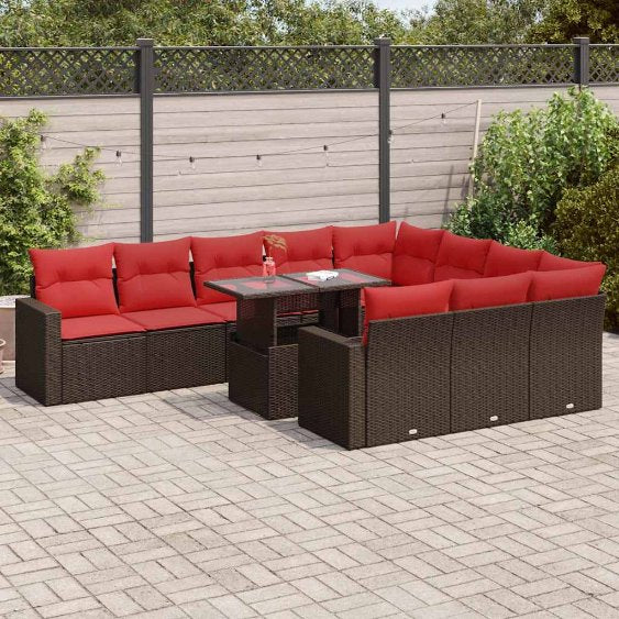 vidaXL 11-tlg. Garten-Sofagarnitur mit Kissen Grau Poly Rattan