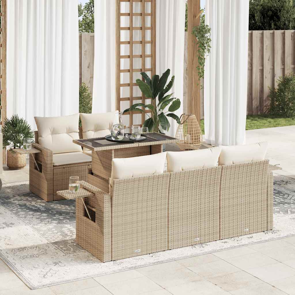 6-tlg. Garten-Sofagarnitur mit Kissen Schwarz Poly Rattan