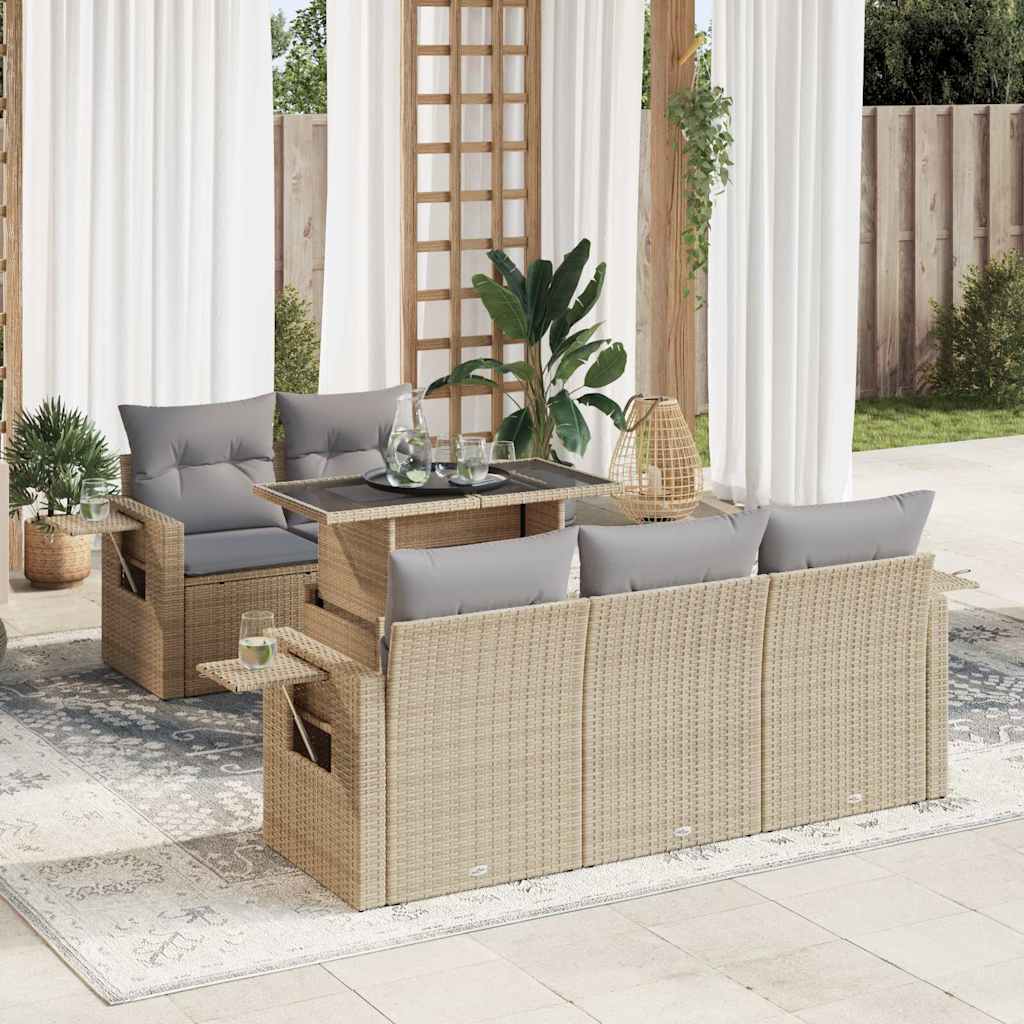 6-tlg. Garten-Sofagarnitur mit Kissen Schwarz Poly Rattan